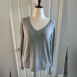 Peace Love World| Gray V-Neck Sweater w/Red heart Details | Sz M/L | Very Good